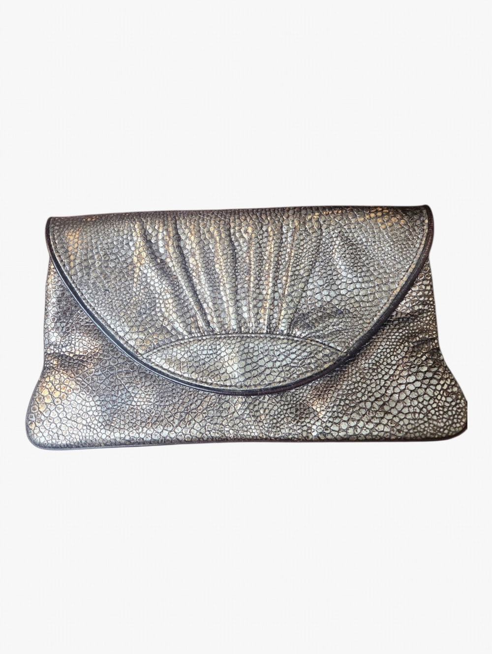 Lauren Merkin Metallic Pebbled Leather Pleated Envelope Clutch